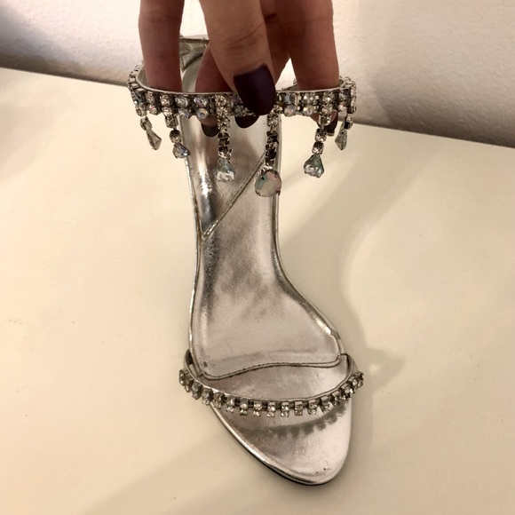 Ankle Strap Dangling Crystal Rhinestone Heels - Picture 2 of 5
